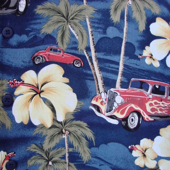Hawaiian Shirt Floral Hot Rod Cars Palm Trees Short Sleeve Button Size 2 XL XXL - Picture 9 of 12